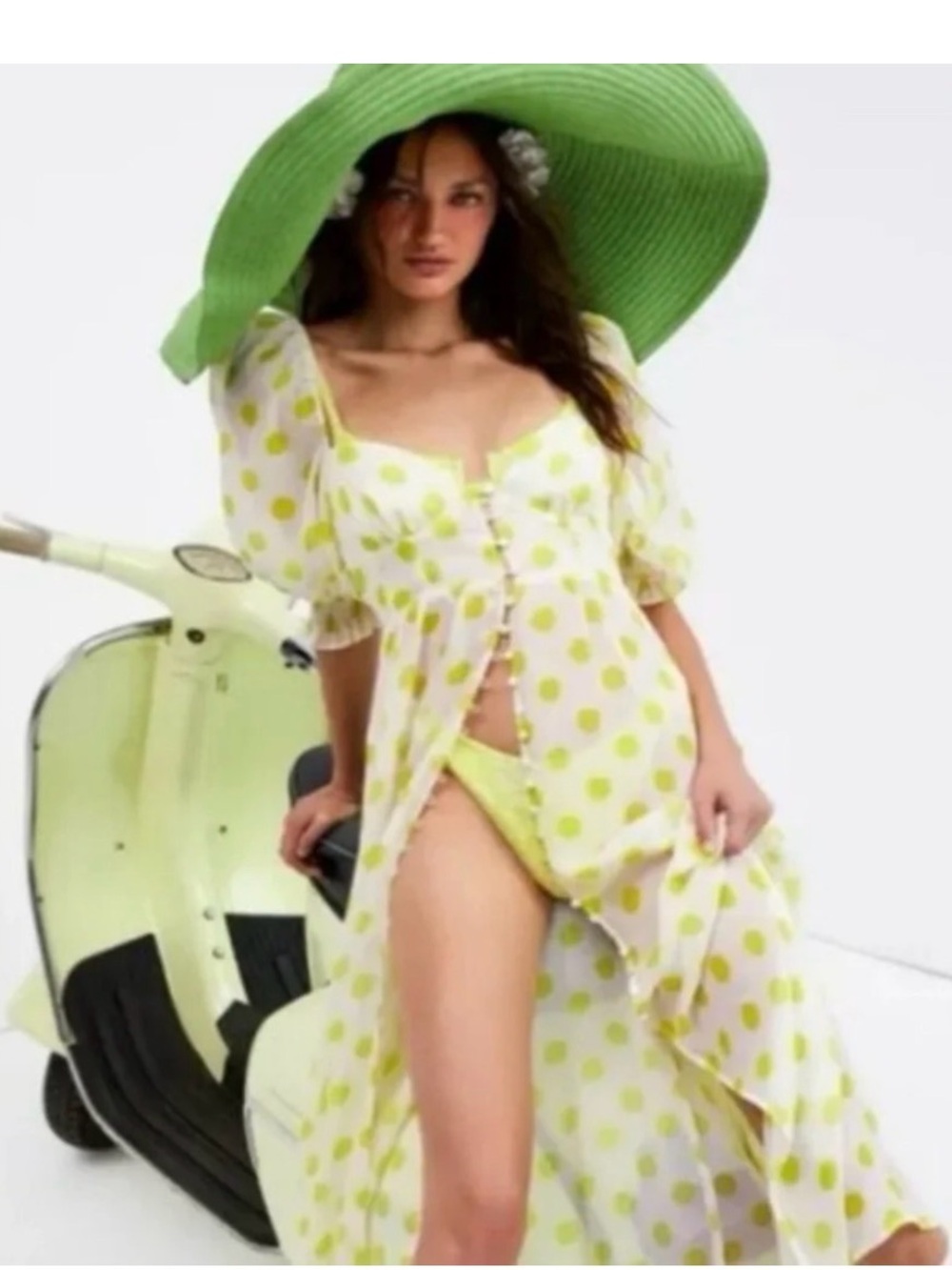 For Love & Lemons Lime Polka Dot Sheer Maxi Dress - Picture 4 of 12